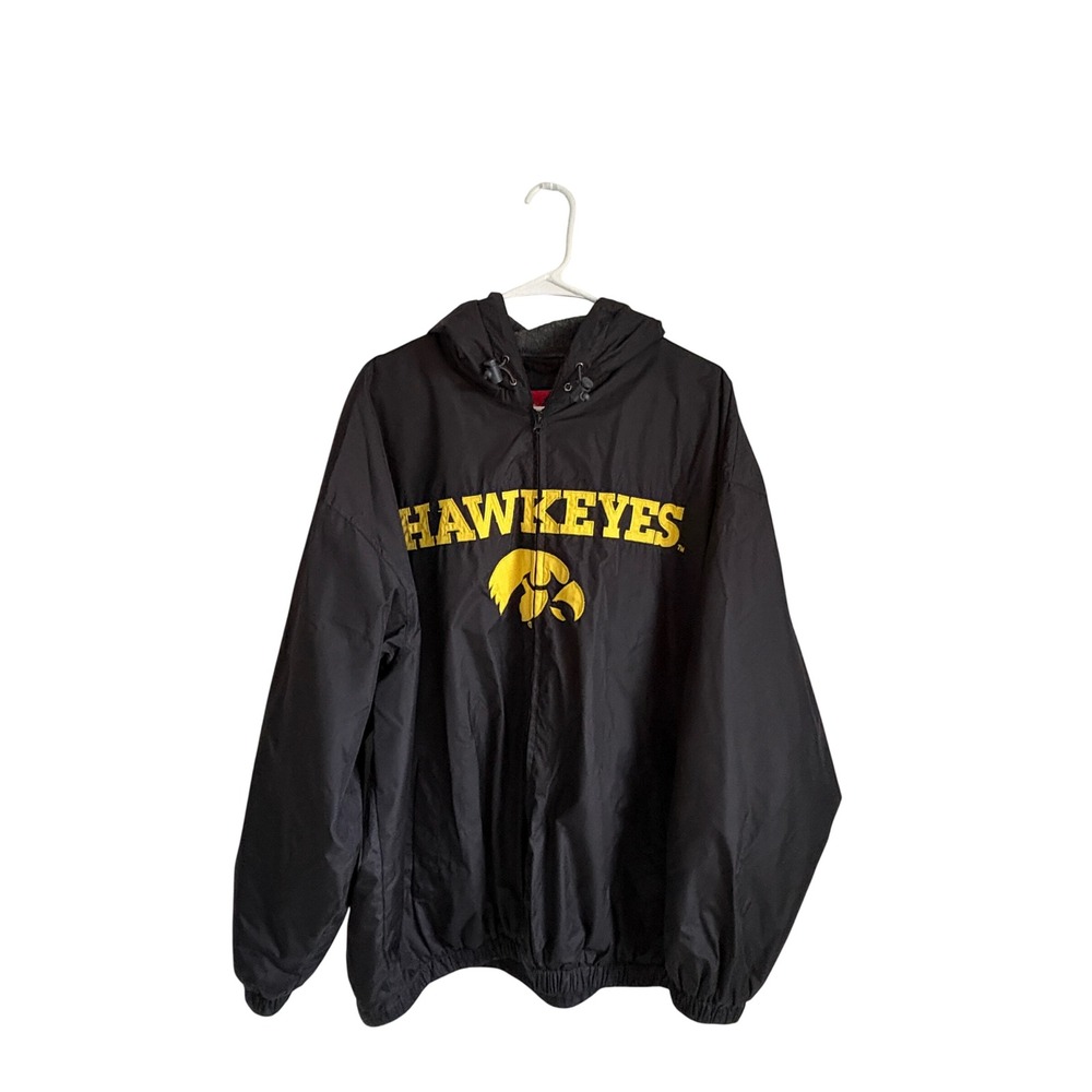 Vintage Y2K Iowa Hawkeyes Jacket Mens XL Black Fleece Lined Full Zip Hooded